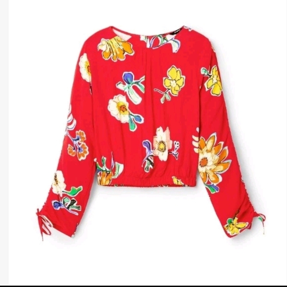 Desigual Womens Red Blus_Landi Short Gathered Floral Blouse XXL - Picture 1 of 16